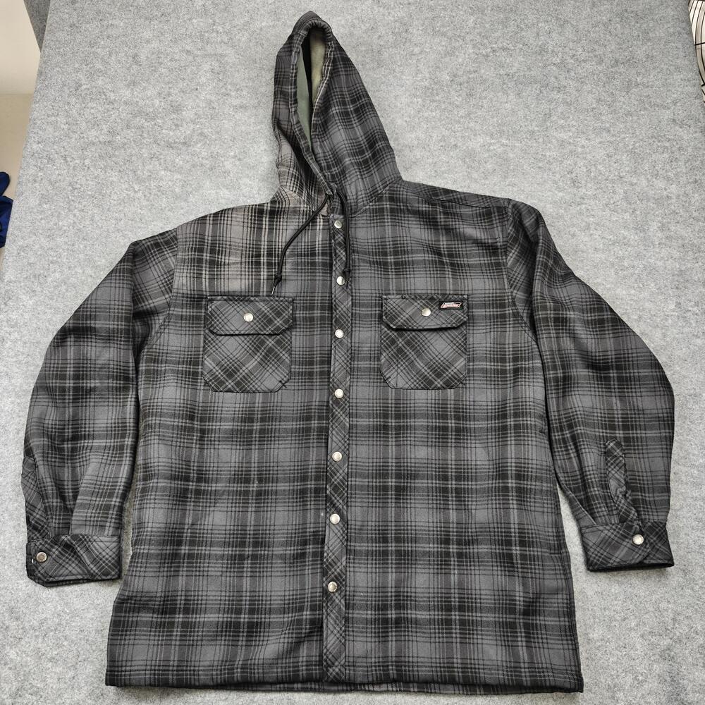 Dickies Jacket Mens XL Gray Plaid Hooded Anorak Flannel Lined Insulated